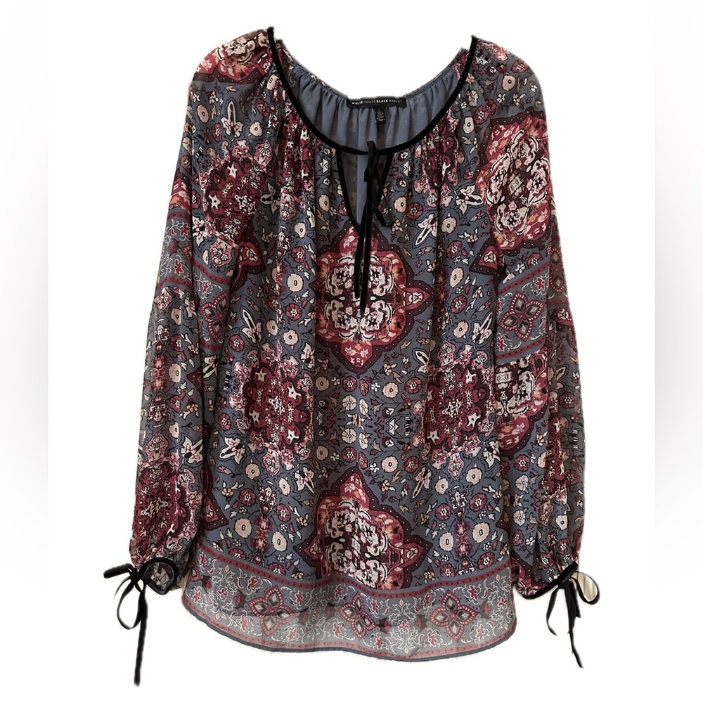 White House Black Market Black Tie Front Blouse